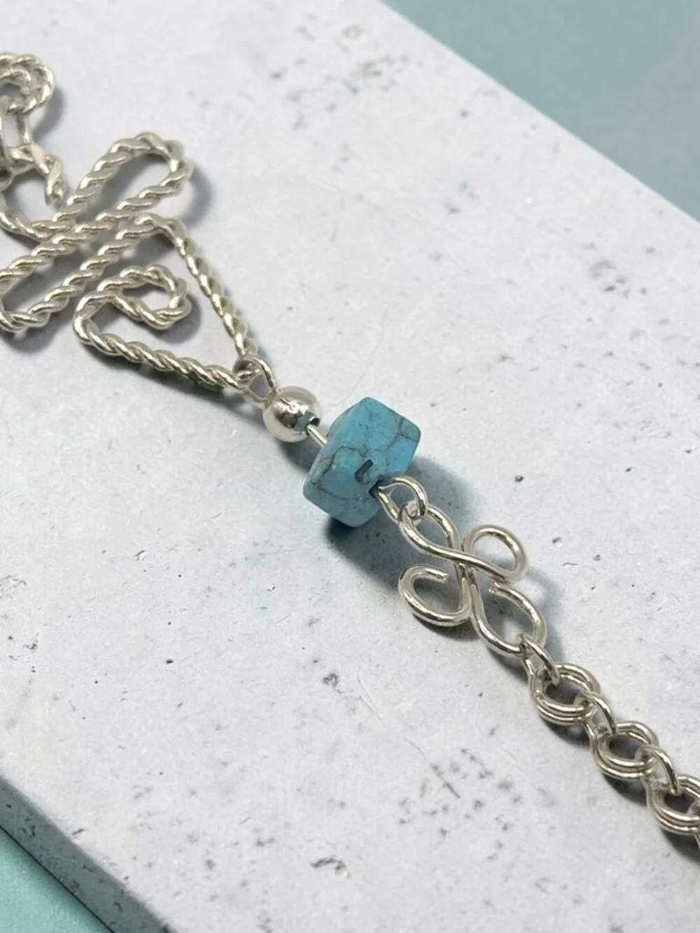 Silver-Tone Blue Bead Handmade Bracelet